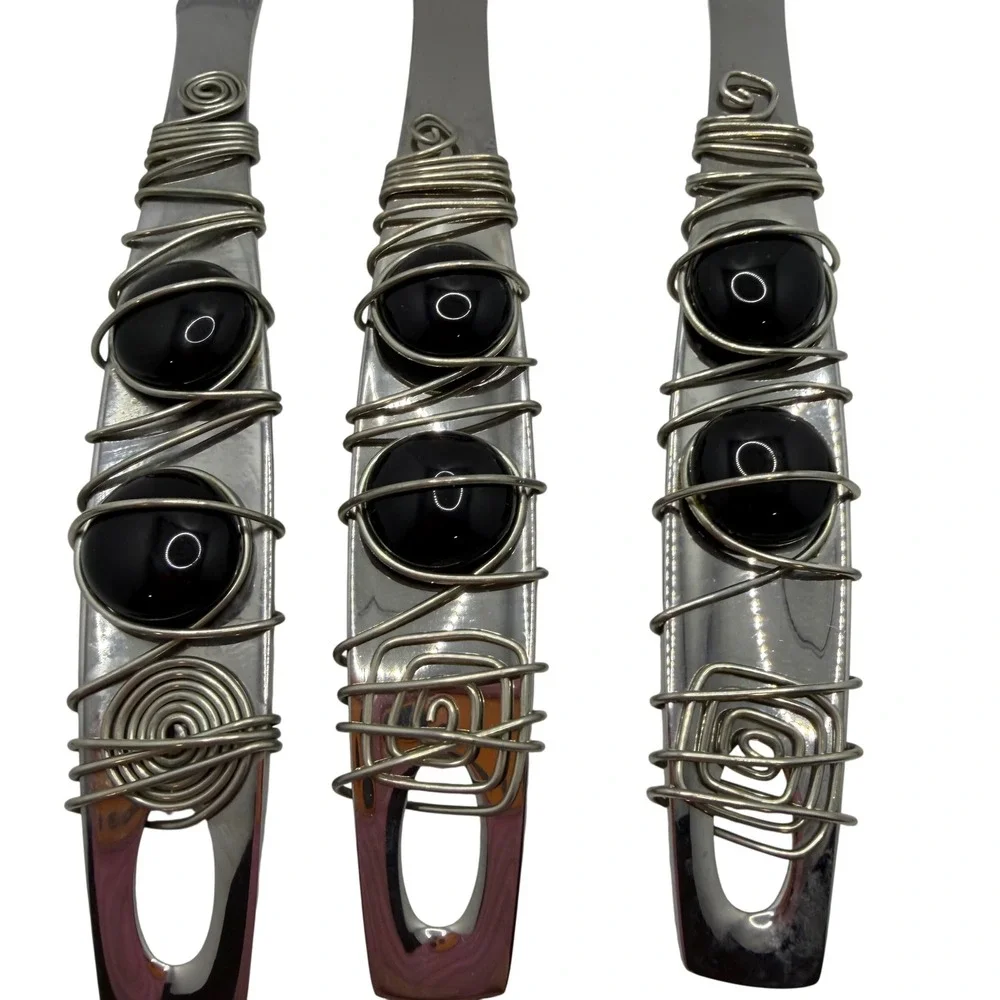 Oneida Stainless Serving Set 4pc Wire Wrapped Black Bead‎ Artisan Buffet Servers